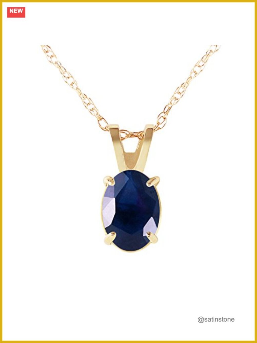 14K Solid Yellow Gold Lab Grown Sapphire Pendant Necklace Oval Cut Fine Jewelry